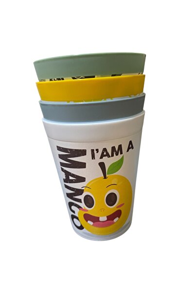 HOLLYHOME 4 Adet Sandy Desenli Bardak Renkli Plastik Su, Meşrubat Bardağı 300ml 10(h)x8x8cm
