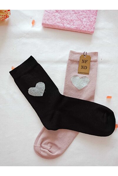 ENEFENDİ 2 чифта безшевни чорапи с бамбукова нишка, с форма на сърце, меки дамски чорапи в черно и розово, размер 36-40