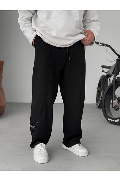 BYBASICMAN Black Stitched Detailed Pipe Leg Sweatpants Yp-5001