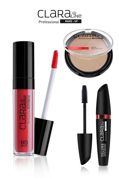 Clara Lash Enchantment Clara Line Lip Gloss 506+volume extreme mascara+Highlighter 321