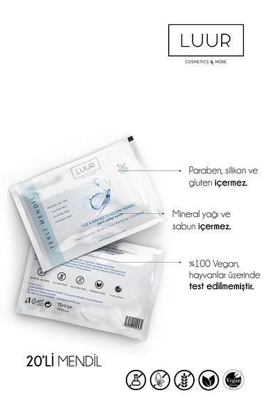LUUR COSMETICS & MORE 20 Pieces of Face and Make-up Cleansing Wipes - Moisturizing and Skin Tone Equalizer Anti-Blemish