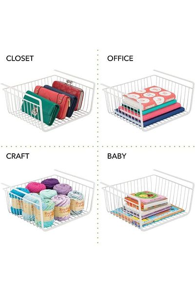 AKDC Metal Under Shelf Hanging Storage Bin Basket, Open Front, for Kitchen Cabinets & Shelves