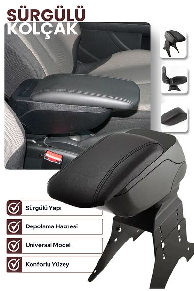 Kingstar Universal Black Stitched Leather Surface Sliding Armrest