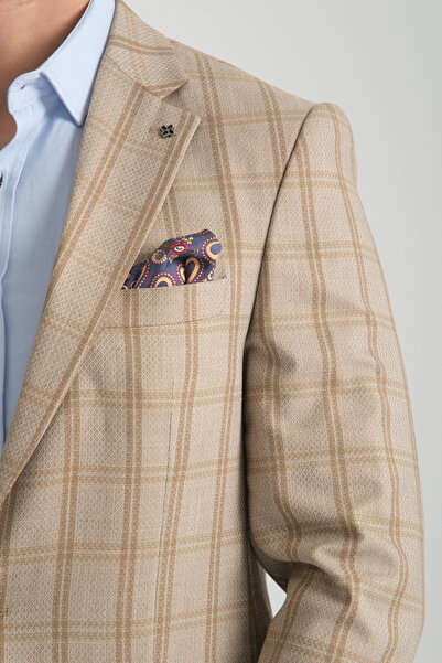 Frappoli Sanofii Чоловічий бежевий великий розмір у клітинку вузького крою блейзер