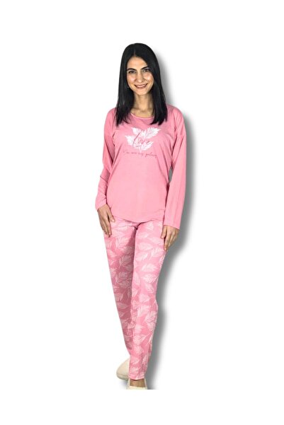 YusGos Women's Cotton Viscon Leaf Patterned Pajama Set (Pink)