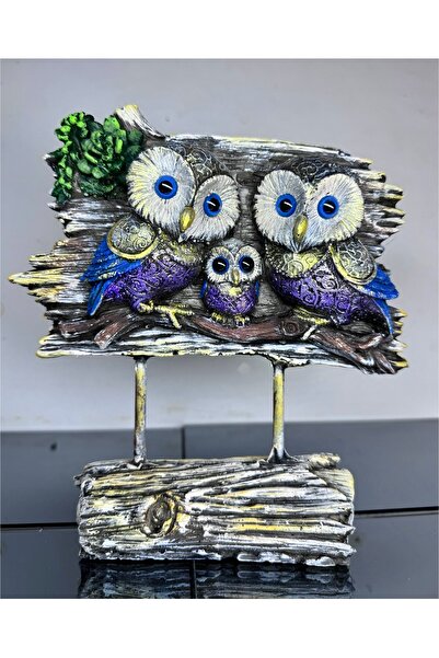 AYCEM Polyester El Işi Baykuş Ailesi Biblo Heykel Ev Ofis Dekor Vitrin Süsü