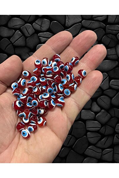 Flea Market 8 мм мъниста за бижута тип „телешко око“ в червено-синьо, 50 броя...