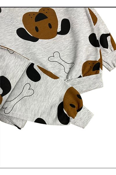ALİŞ KİDS Boys' Cotton Gray Cute Dog Patterned Long Sleeve Seasonal Pajama Set
