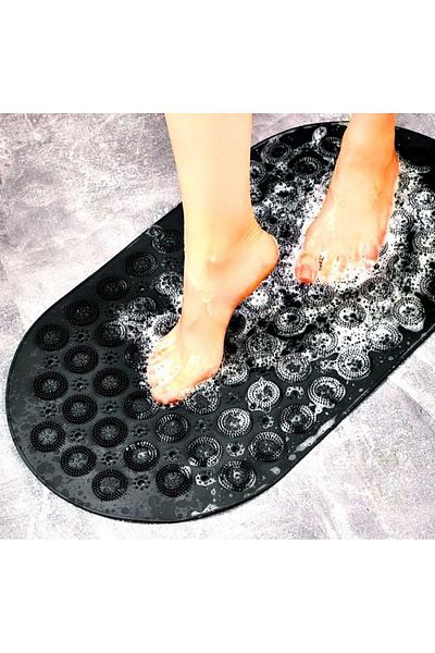 MAİN SHOP Αντιολισθητικό χαλάκι μπάνιου & ντους με βεντούζα μασάζ Μαύρο M-142