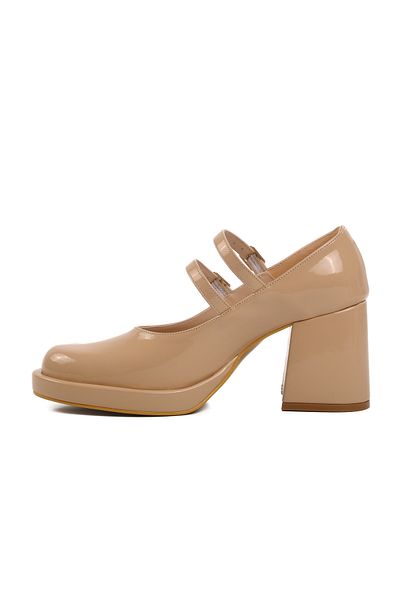 AYAKMOD Ten Patent Leather Thick Heel Women's Heeled Shoes