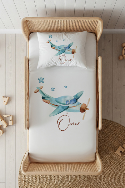 Lilabio %100 Pamuk Saten İsme Özel İsimli 100x200 Tek Kişilik Lastikli Çarşaf...