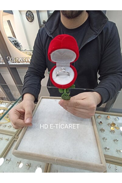 HD KUTU Saplı Gül Yüzük Kutusu Kırmızı Kadife (1 ADET)