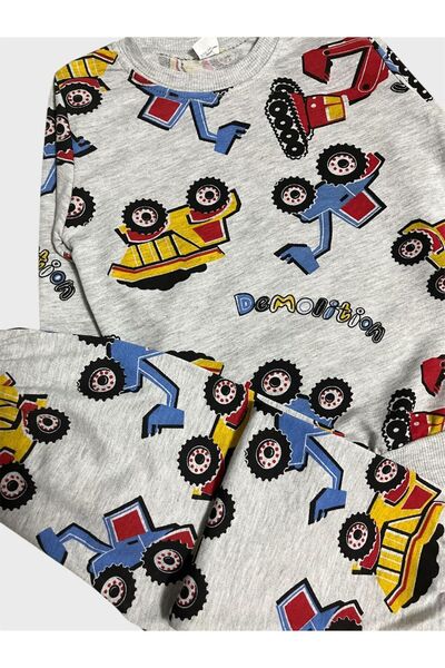 ALİŞ KİDS Boy's Cotton Gray Work Machine Scoop Pattern Long Sleeve Pajama Set