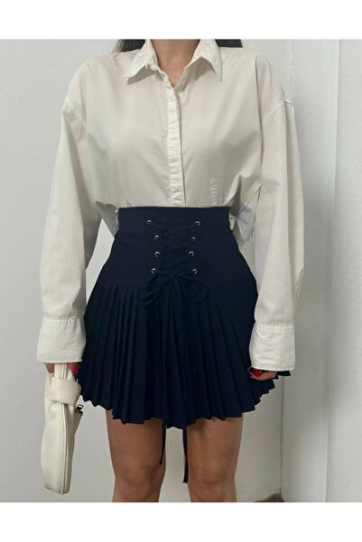 MODA Lacivert Piliseli Prenses Etek