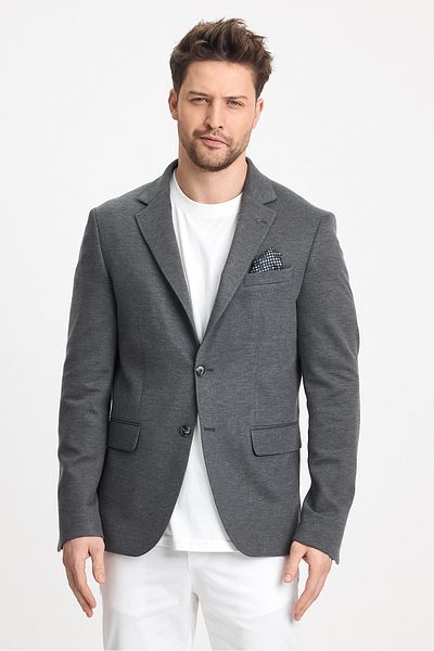 Frappoli Ανδρικό Solid 360 All-Direction Stretching Slim Fit Slim με μονό γιακά Basic Blazer μπουφάν