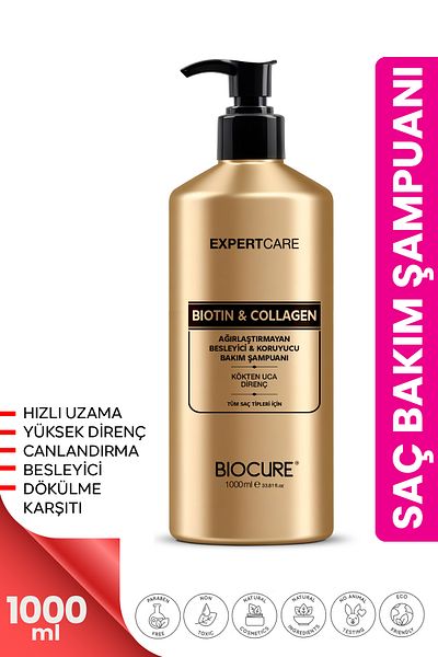 Biocure 1 Liter Biotin & Collagen Hair Care Shampoo - Non-Greaming, Nourishing and Protective