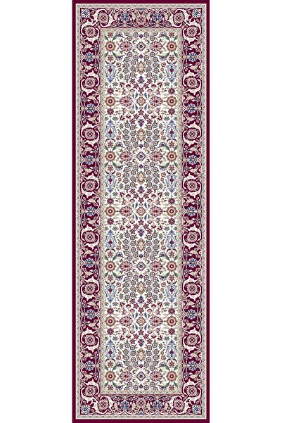 Quality Bambu İplikten Dokuma Parlak Tuşeli Hereke Desenli Krem ve Bordo Renk Küçük Boy Yolluk (40x120 cm)