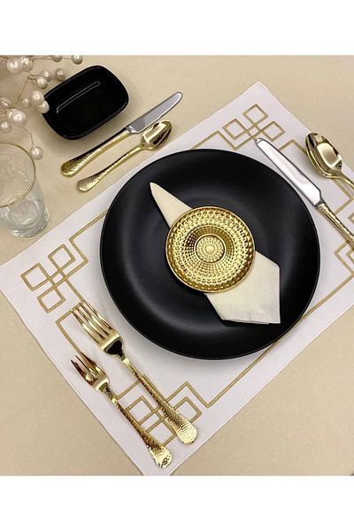 Soft Colours Set de 2 bucăți greacă cu modele geometrice decorative brodate pentru serviciu american