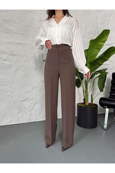 Elif Özbey Butik Brown Palazzo Leg Trousers
