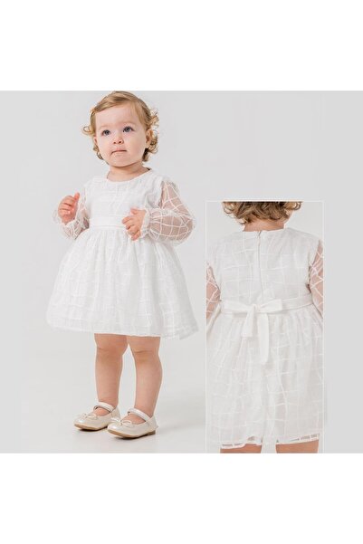 look design BEBEK TÜL KOL DETAYLI BEYAZ ELBİSE
