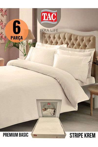 Taç Set cuvertură dublă din satin crem Premium Basic Stripe