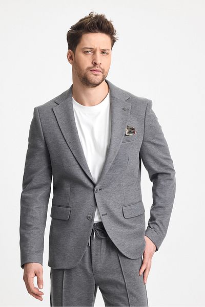 Frappoli Jasino Ανδρικό γκρι βαμβακερό Lycra Slim Fit Πλεκτό Stretching Mono Collar Blazer Jacket