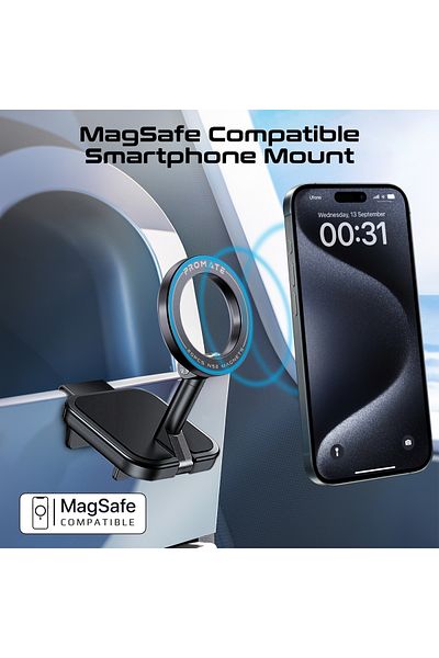 Promate Magnetic Clip-On Phone Mount with MagSafe, Anti-Shake Stability, Cradle-Free Mounting