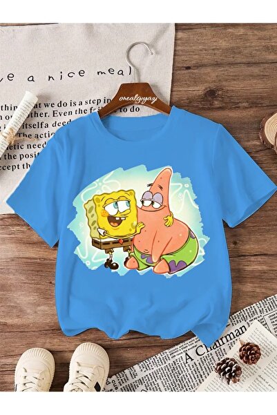 oneagılyazı تي شيرت باتريك وسبونجبوب كبير الحجم للأطفال مطبوع