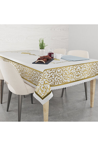 yok yok evim eve dair her şey Ramadan Themed Gold Bordered Wrinkle-Free Tablecloth
