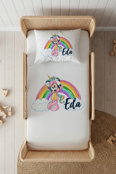 Lilabio %100 Pamuk Saten İsme Özel İsimli 100x200 Tek Kişilik Lastikli Çarşaf...