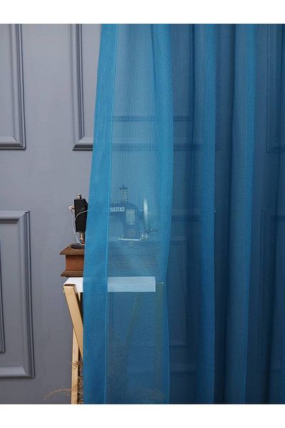 Taç Farbateks Planting Cemre Plain Plain Knitted Petrol Colored Ironing Will Not Ask 3 Kat Pleated Tulle Curtain