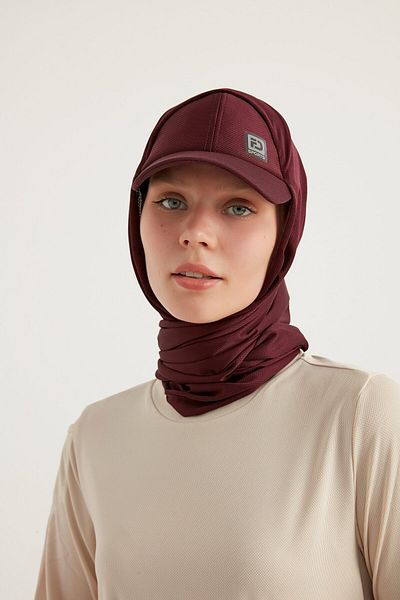 FD SPORTS Claret Red Caped Sports Shawl - Style-Hijab