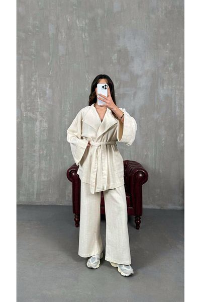 My Blog Natural Romina Raw Linen Jacket Trousers Set - 8447