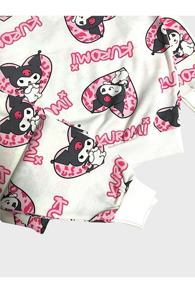 ALİŞ KİDS Set de pijamale sezoniere pentru fete, bumbac, alb, roz, cu mâneci lungi, cu model Kuromi