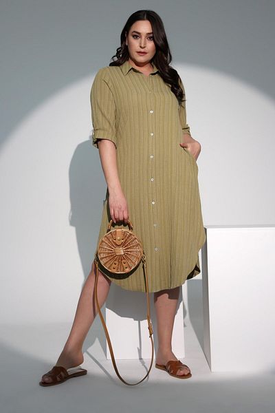 Metpoint Trend42Plus Large Size Long Khaki Shirt Dress