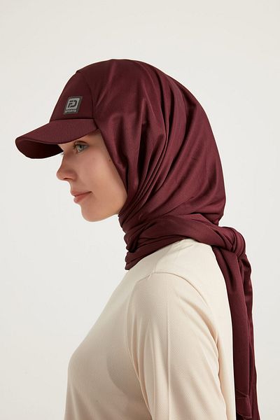 FD SPORTS Claret Red Caped Sports Shawl - Style-Hijab