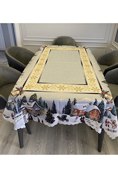 yok yok evim eve dair her şey Yılbaşı Evler Ve Geyikler Desenli Dertsiz Masa Örtüsü