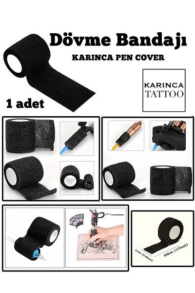 Karınca Tattoo Handpoke Tattoo Επίδεσμος Τατουάζ Ρολό Κάλυμμα Ριγέ Μαύρο