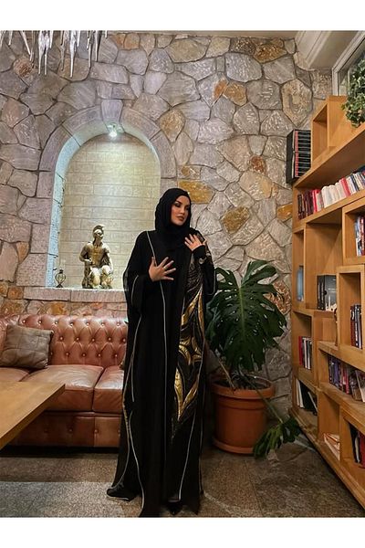 fiore fashion Black Chiffon Kaftan - Islamic Ferace, Thin Fabric, Suitable for Size 38-46