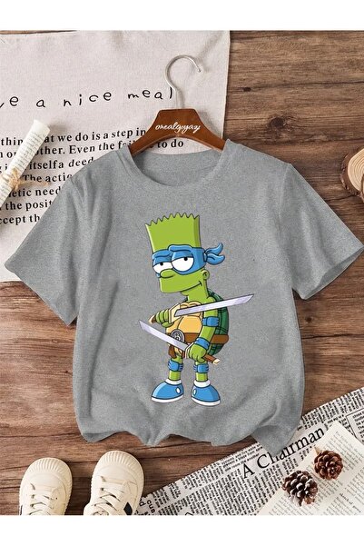 oneagılyazı تي شيرت كبير الحجم للأطفال مطبوع عليه سلحفاة بارت