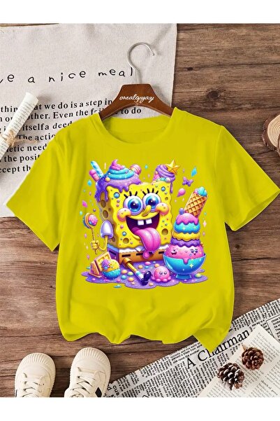 oneagılyazı تي شيرت للأطفال مطبوع عليه آيس كريم سبونج بوب مقاس كبير