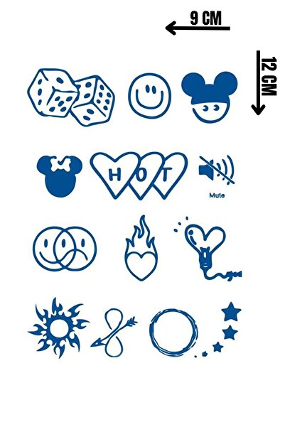 Barly 30 Gün / 1 Ay Kalıcı Karıışık Figürlü 12 Saat Sonra Kararan Geçici Dövm...