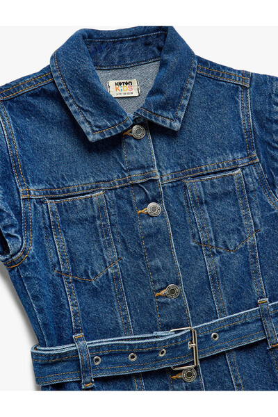 Koton Rochie pentru fetiță din denim indigo, cu buzunar cu nasturi, cu detaliu de curea din bumbac 5SKG80005AD