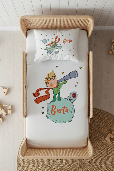 Lilabio %100 Pamuk Saten İsme Özel İsimli 100x200 Tek Kişilik Lastikli Çarşaf...