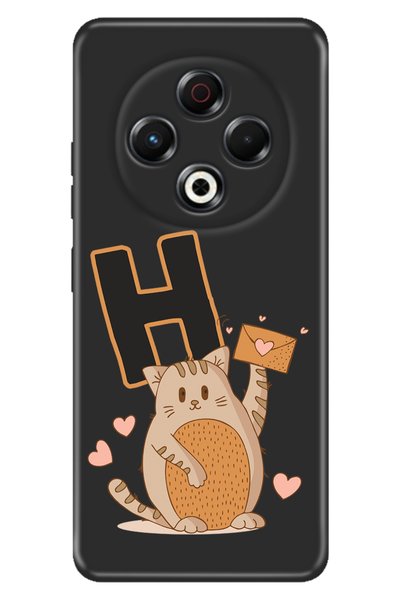 TECNO Spark 30 KL6 Kılıf Baskılı Korumalı Silikon Temalı Kedili H Harfi