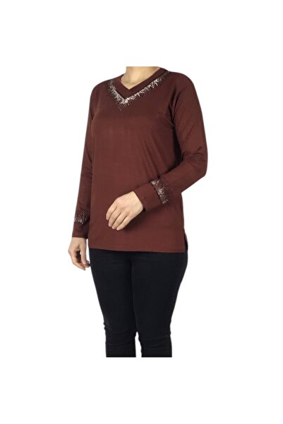 ECE GİYİM 0Women's Yakave Collar Stone Lycra Combed Cotton Blouse