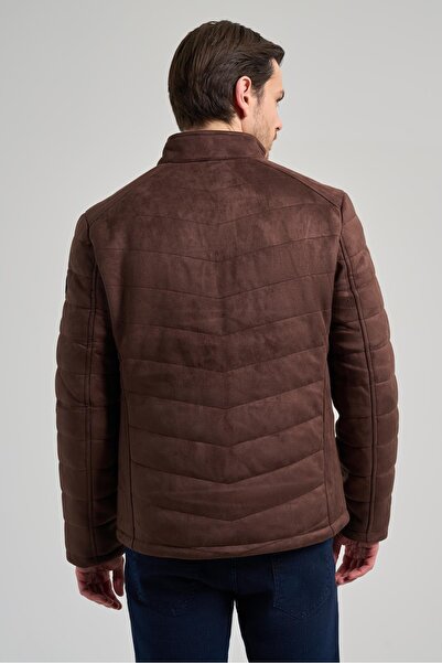 İmza Σκούρο καφέ γιακά με πλαϊνή τσέπη που γεμίζει φουσκωτό Standard Fit Ευέλικτο casual δερμάτινο παλτό 1038245167