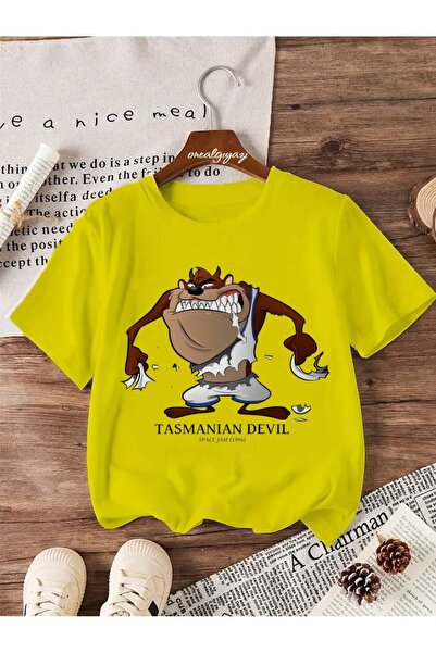 H&GHAMLEGİYİM تي شيرت كبير الحجم للأطفال مطبوع عليه Angry Tasmanian