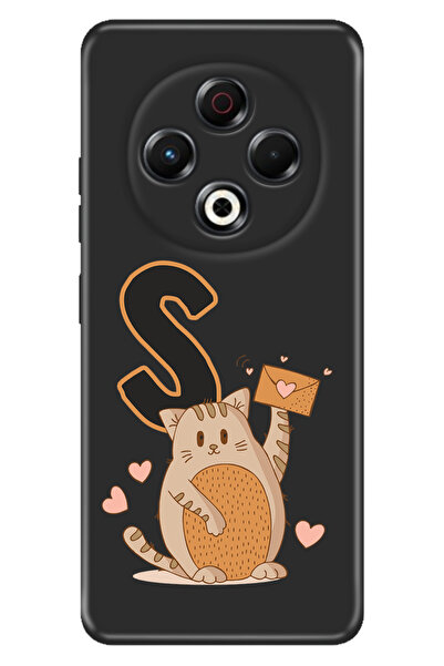 TECNO Spark 30 KL6 Kılıf Baskılı Korumalı Silikon Temalı Kedili S Harfi