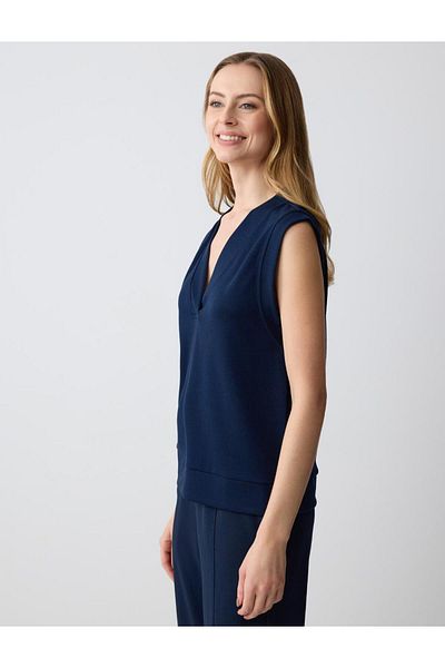 Jimmy Key Πλεκτό φούτερ Navy Blue ίσιο κομμένο με λαιμόκοψη V